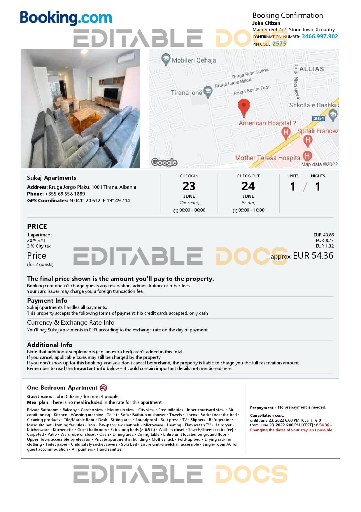 Editable Albania Hotel Booking Form Template | Fillable PDF