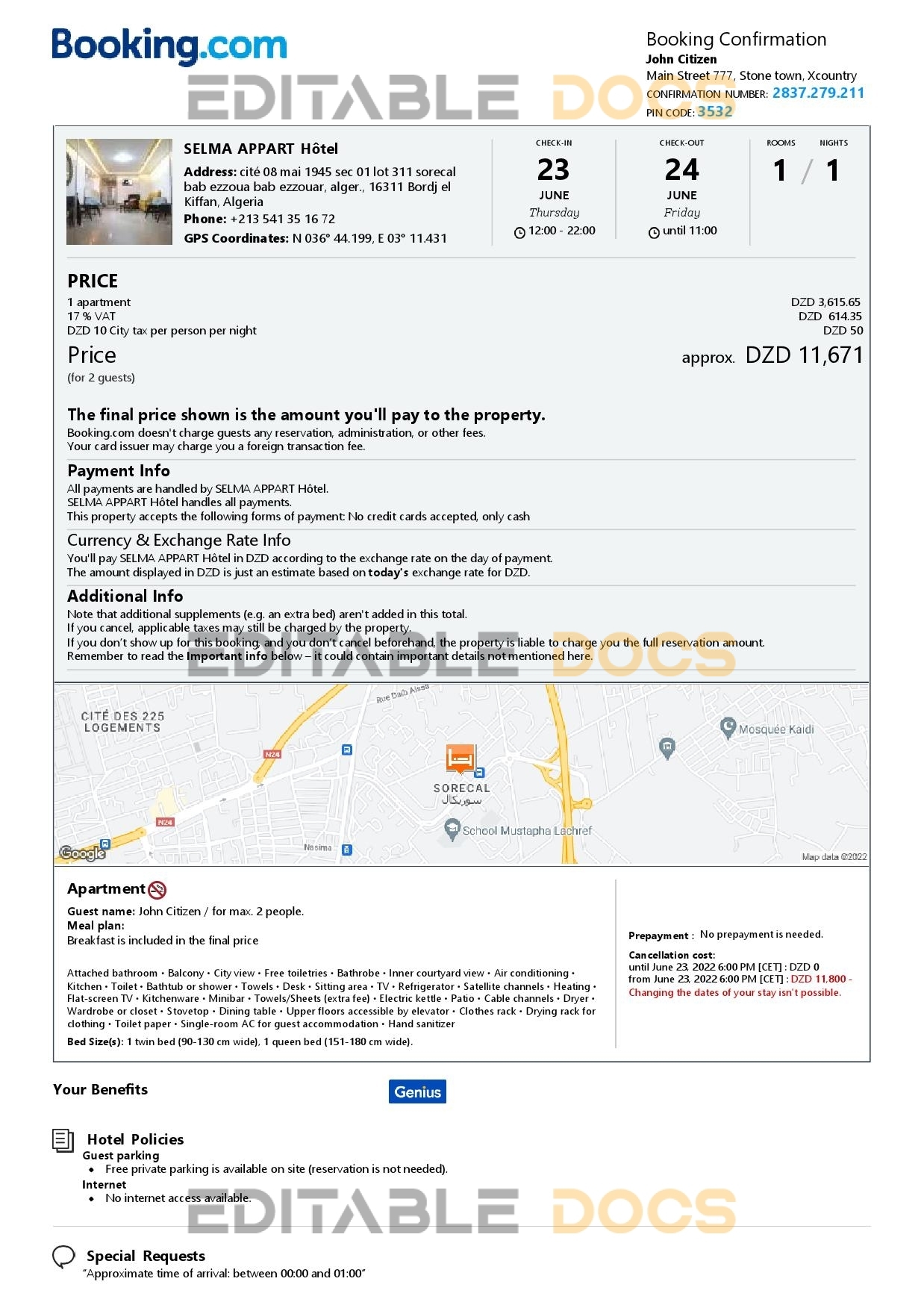 Editable Algeria Hotel Booking Form Template | Fillable PDF