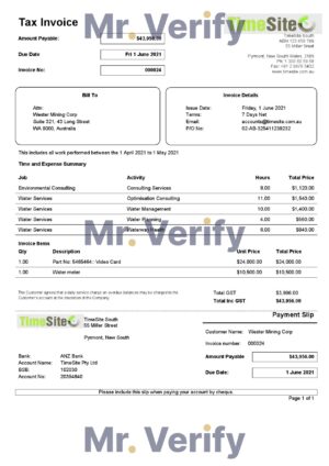 High-Quality Australia TimeSite easy-to-use application Invoice Template PDF | Fully Editable
