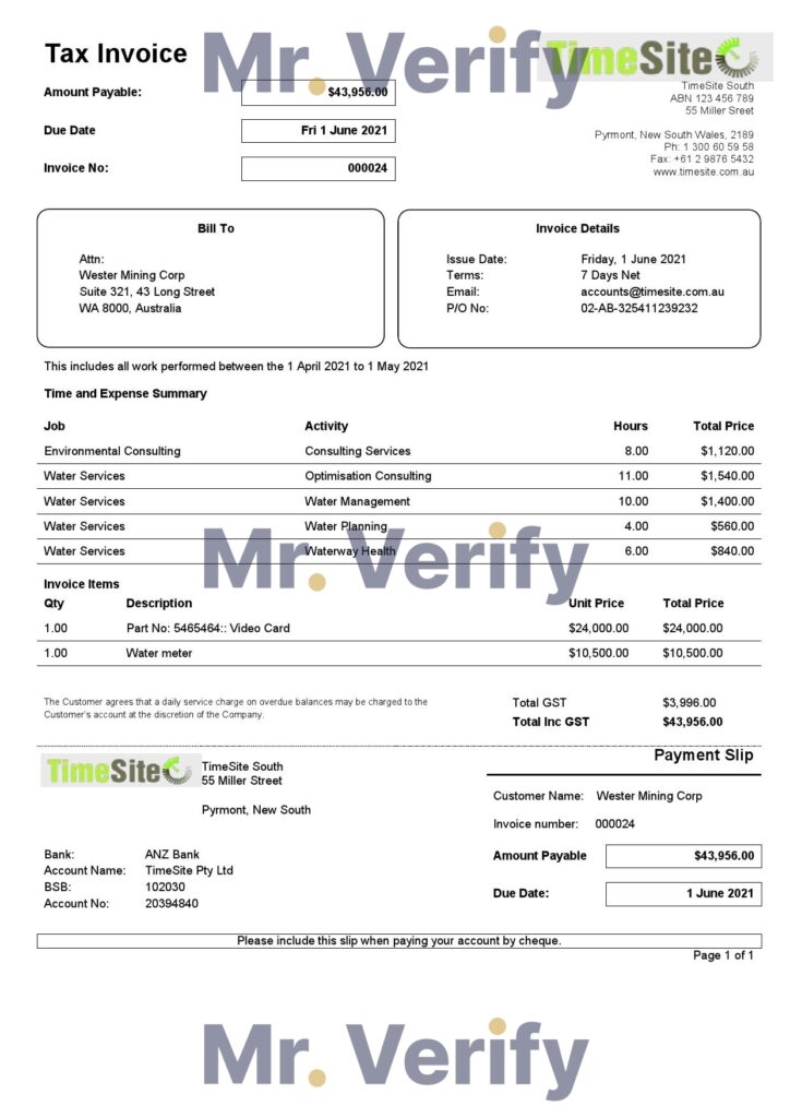 High-Quality Australia TimeSite easy-to-use application Invoice Template PDF | Fully Editable