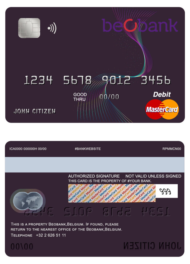 Fillable Belgium Beobank mastercard debit card Templates