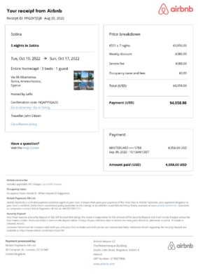 Editable Cyprus Hotel Booking Form Template | Fillable PDF