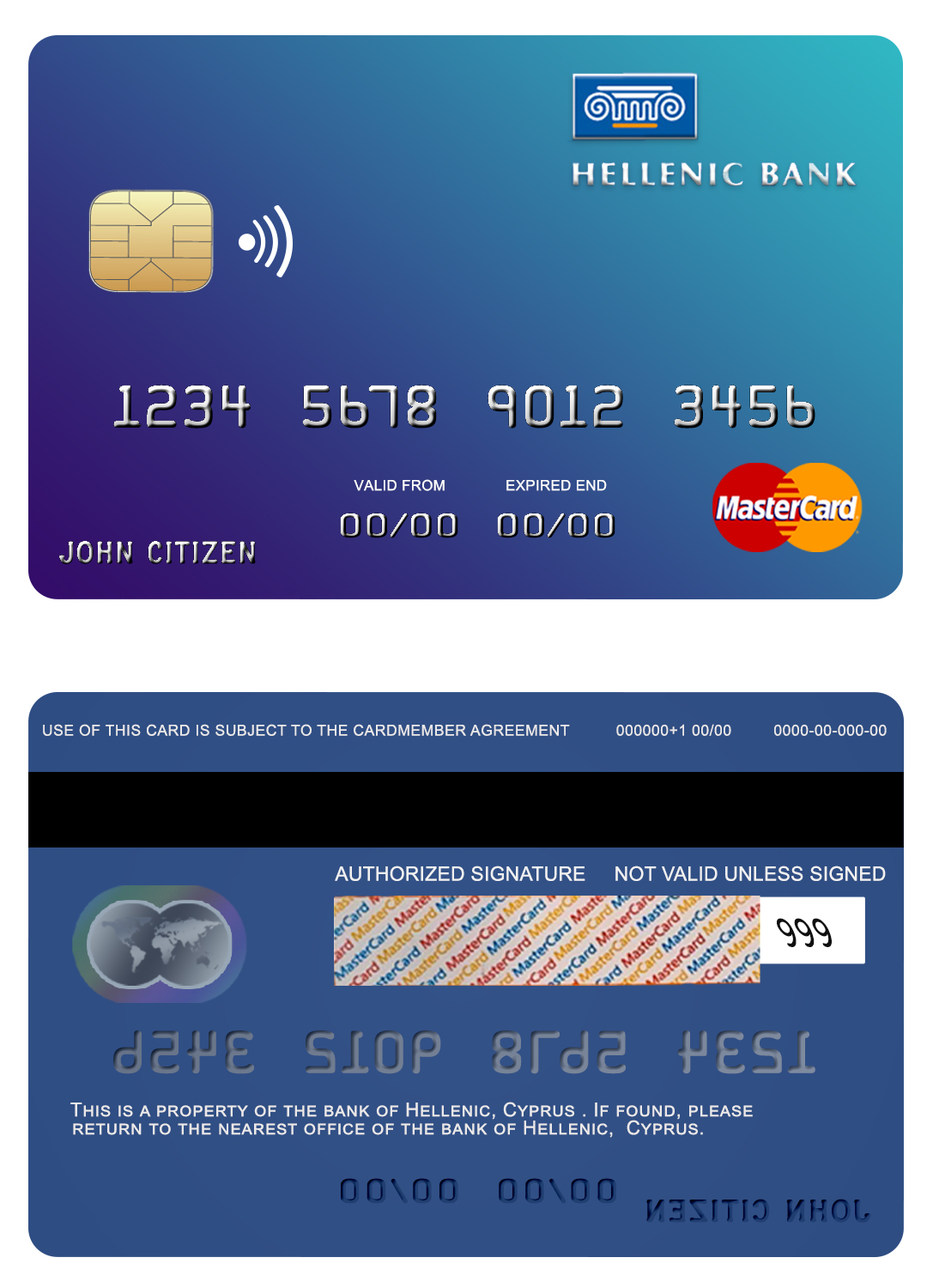 Editable Cyprus Hellenic bank mastercard credit card Templates in PSD Format