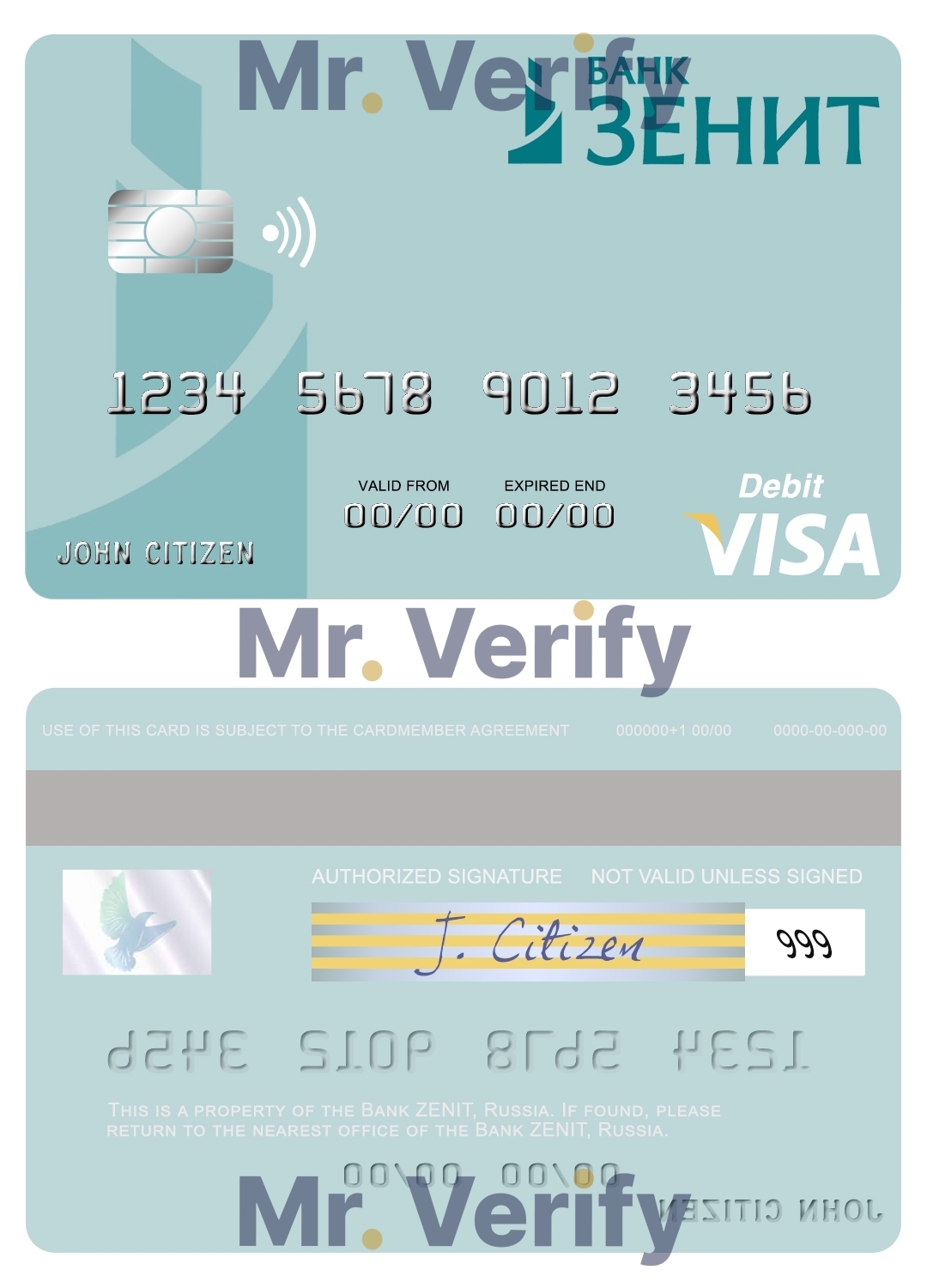 Editable Russia Bank ZENIT visa debit card Templates in PSD Format
