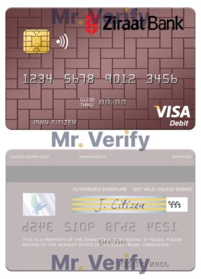 Editable Uzbekistan Ziraat Bank visa debit card Templates in PSD Format