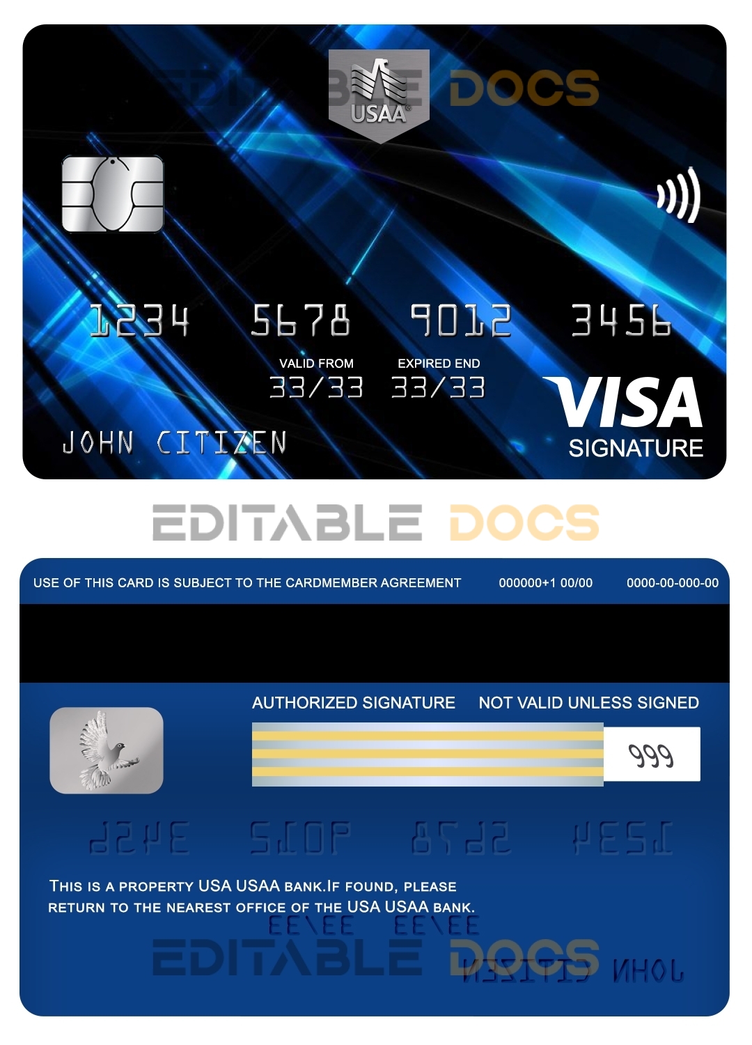 Fillable USA USAA bank visa signature card Templates | Layer-Based PSD