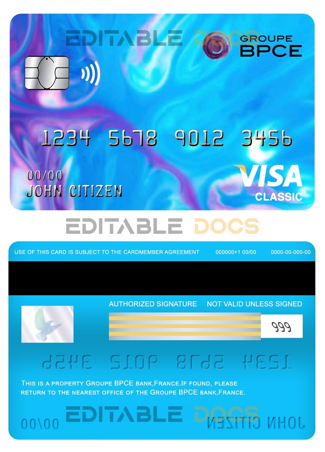 Editable France Groupe BPCE bank visa classic card Templates in PSD Format
