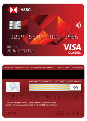 Editable France HSBC bank visa classic card Templates in PSD Format