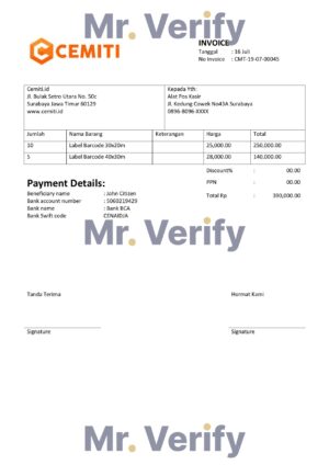 High-Quality India Cemiti sports electronic community Invoice Template PDF | Fully Editable