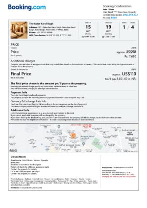 Customizable India Airbnb Reservation Template | Word & PDF Formats