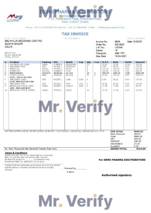 High-Quality India Demo Pharma Distributor medicine consultancy services Invoice Template PDF | Fully Editable