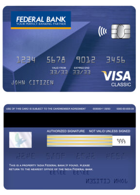 Editable India Federal bank visa classic card Templates in PSD Format