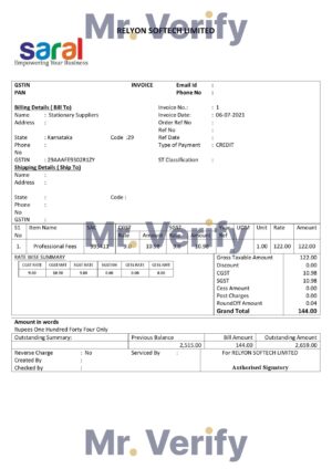High-Quality India Saral cooperative altimetry technology mission Invoice Template PDF | Fully Editable