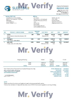High-Quality India Sleek Bill Invoice Template PDF | Fully Editable