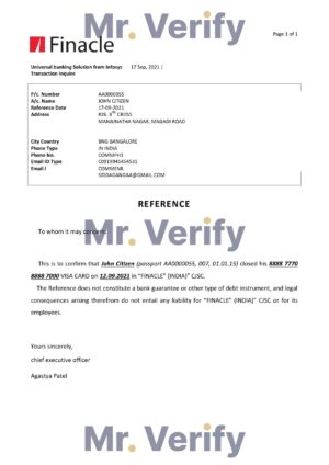 Download India Finacle Bank Reference Letter Templates | Editable Word