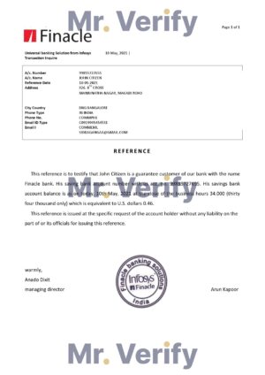 Download India Finacle Bank Reference Letter Templates | Editable Word