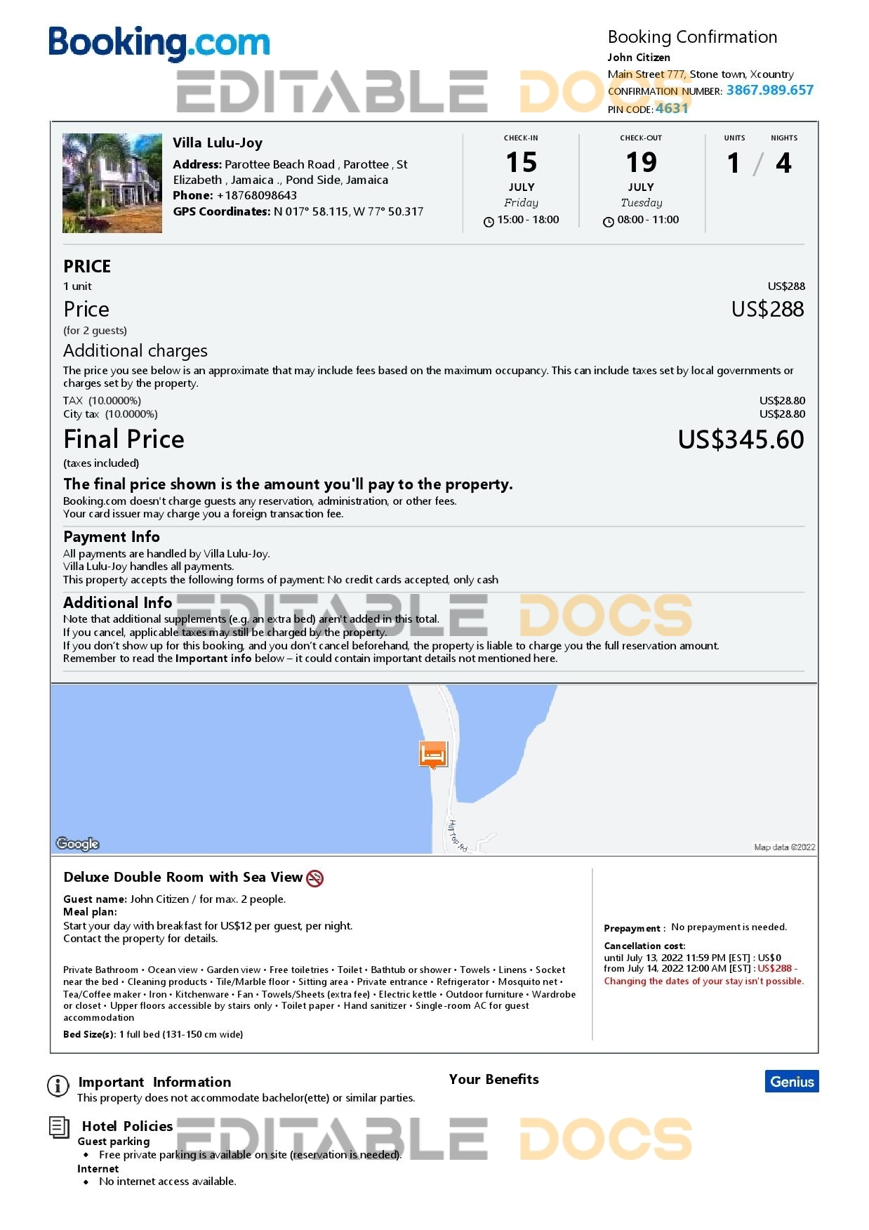 Customizable Jamaica Airbnb Reservation Template | Word & PDF Formats