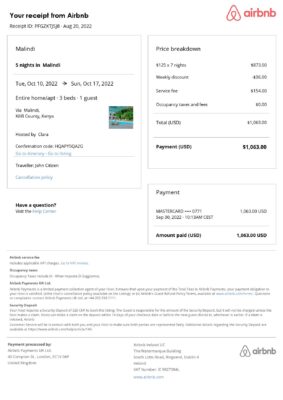 Customizable Kenya Airbnb Reservation Template | Word & PDF Formats