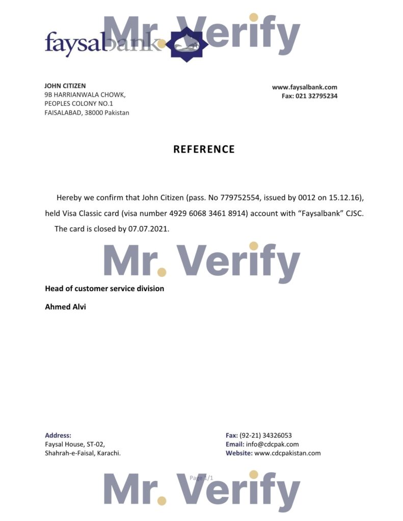 Download Pakistan Faysalbank Bank Reference Letter Templates Editable Word
