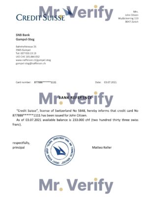 Download Switzerland Credit Suisse Bank Reference Letter Templates Editable Word