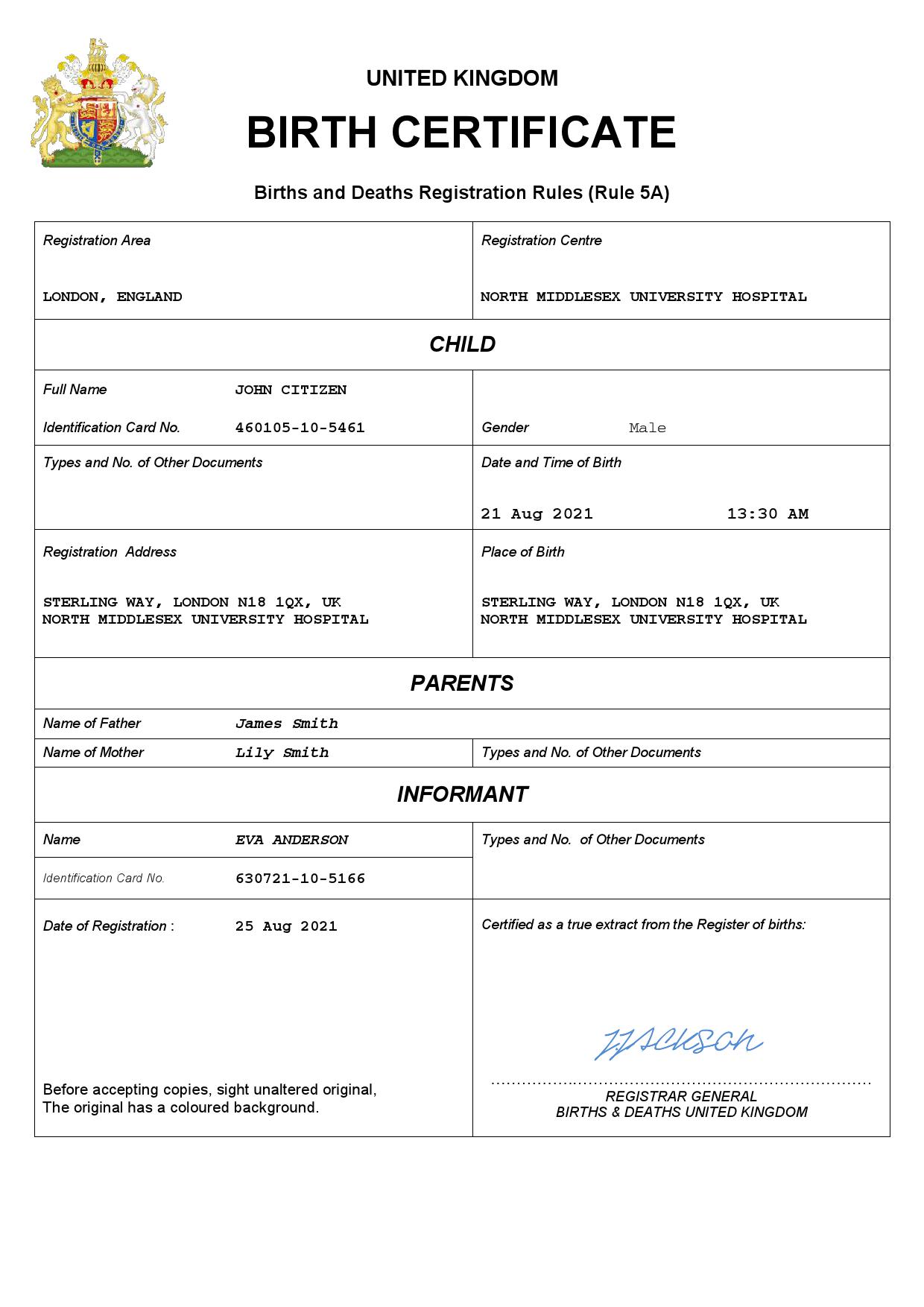 Authentic United Kingdom Birth Certificate Template | Customize and Download Online