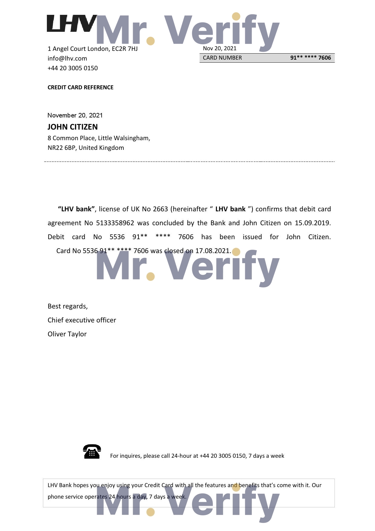 Download United Kingdom LHV Bank Reference Letter Templates | Editable Word
