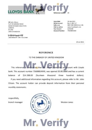 Download United Kingdom Lloyds Bank Reference Letter Templates | Editable Word