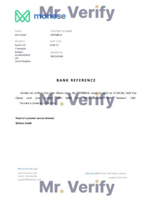 Download United Kingdom Monese Bank Reference Letter Templates | Editable Word