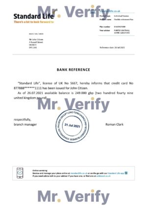 Download United Kingdom Standard Life Bank Reference Letter Templates | Editable Word
