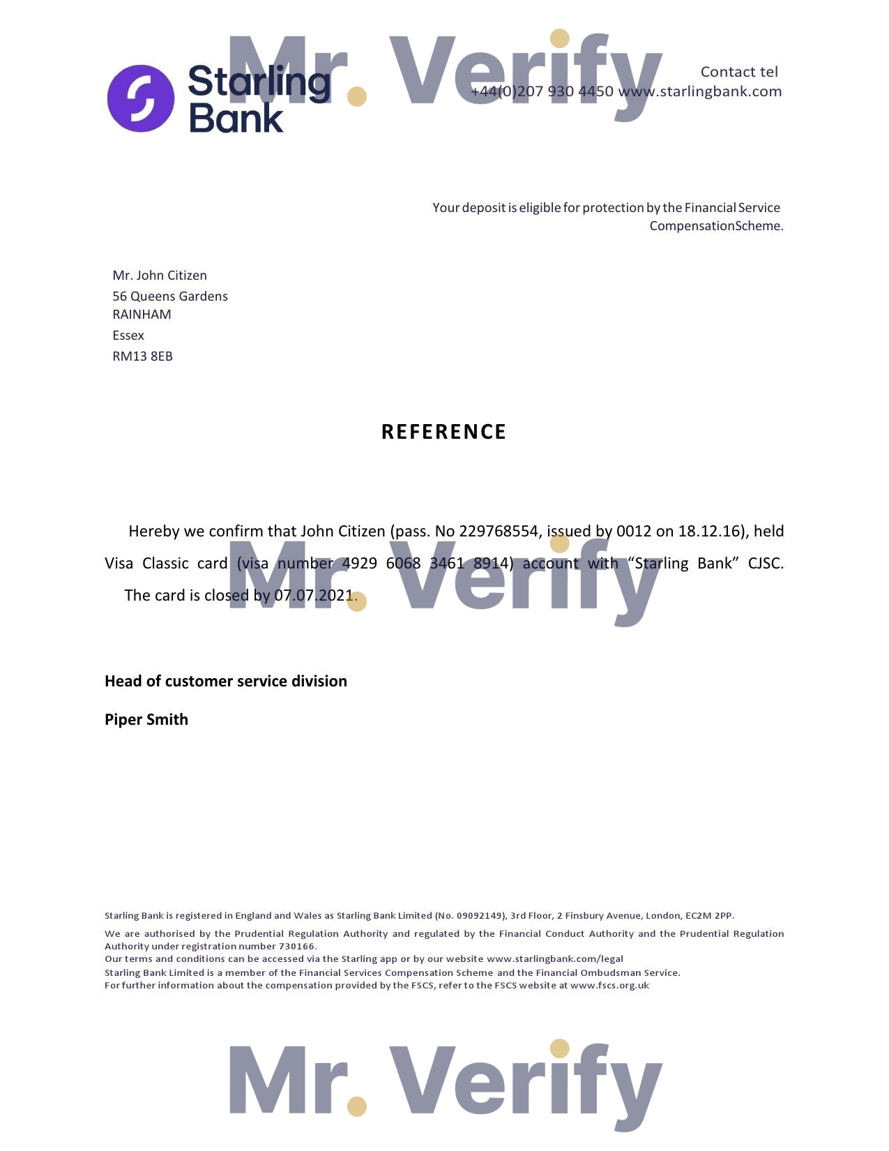 Download United Kingdom Starling Bank Reference Letter Templates | Editable Word