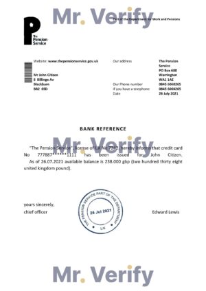 Download United Kingdom The Pension Service Bank Reference Letter Templates | Editable Word