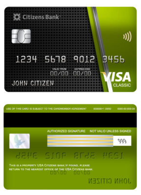 Editable USA Citizens bank visa classic card Templates