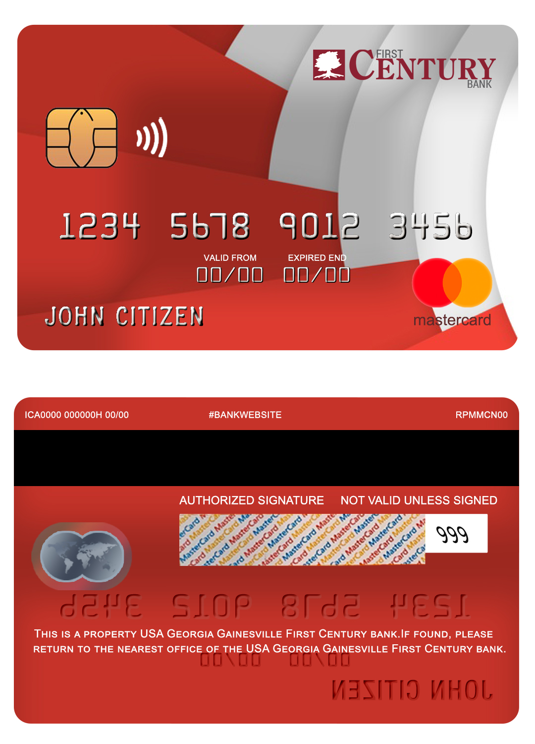 Editable USA Georgia Gainesville First century bank mastercard Templates in PSD Format