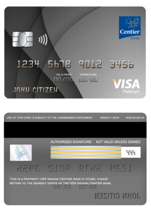 Editable USA Indiana Centier bank visa platinum card Templates