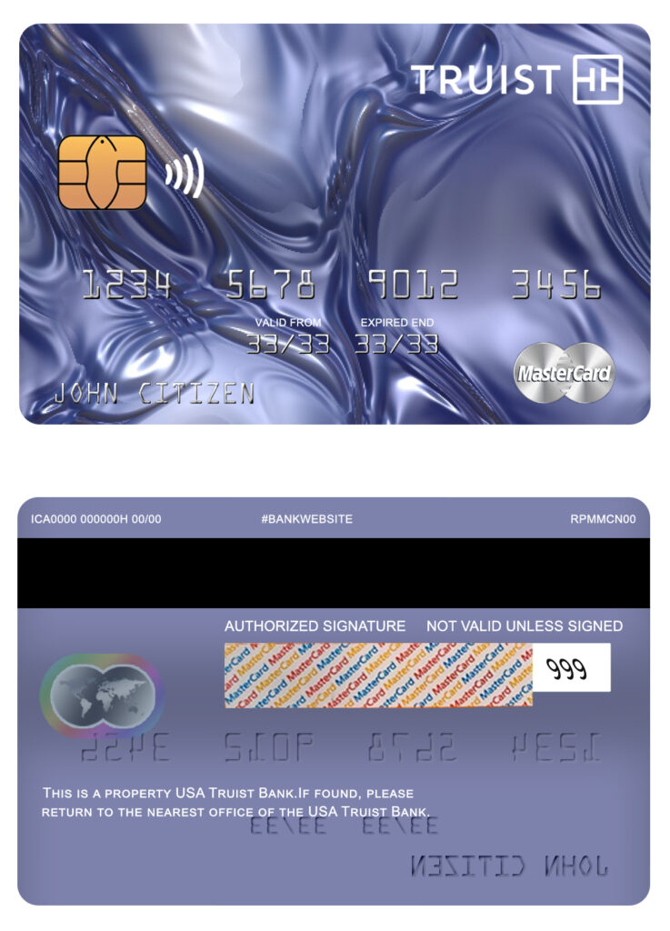 Editable USA Truist Bank mastercard Templates
