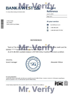 Download USA Bank of the West Bank Reference Letter Templates | Editable Word