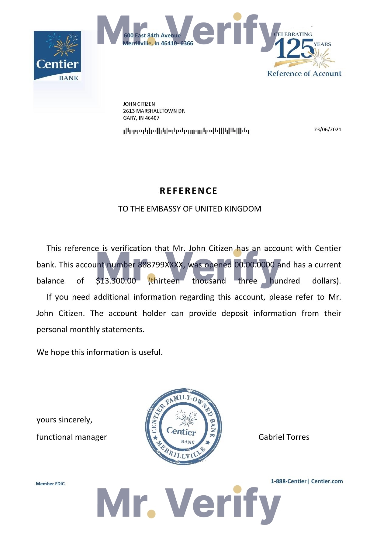 Download USA Centier Bank Reference Letter Templates | Editable Word