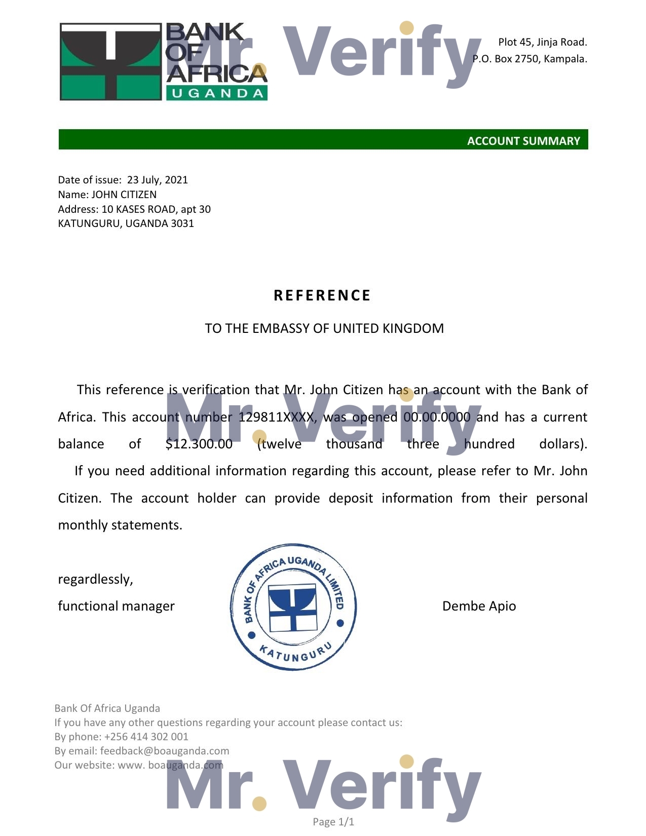 Download Uganda Bank of Africa Bank Reference Letter Templates | Editable Word