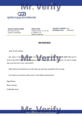 Download Uzbekistan Qishloq Bank Reference Letter Templates Editable Word