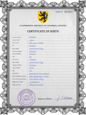 Authentic trident universal Birth Certificate PSD Template | Customize and Download Online
