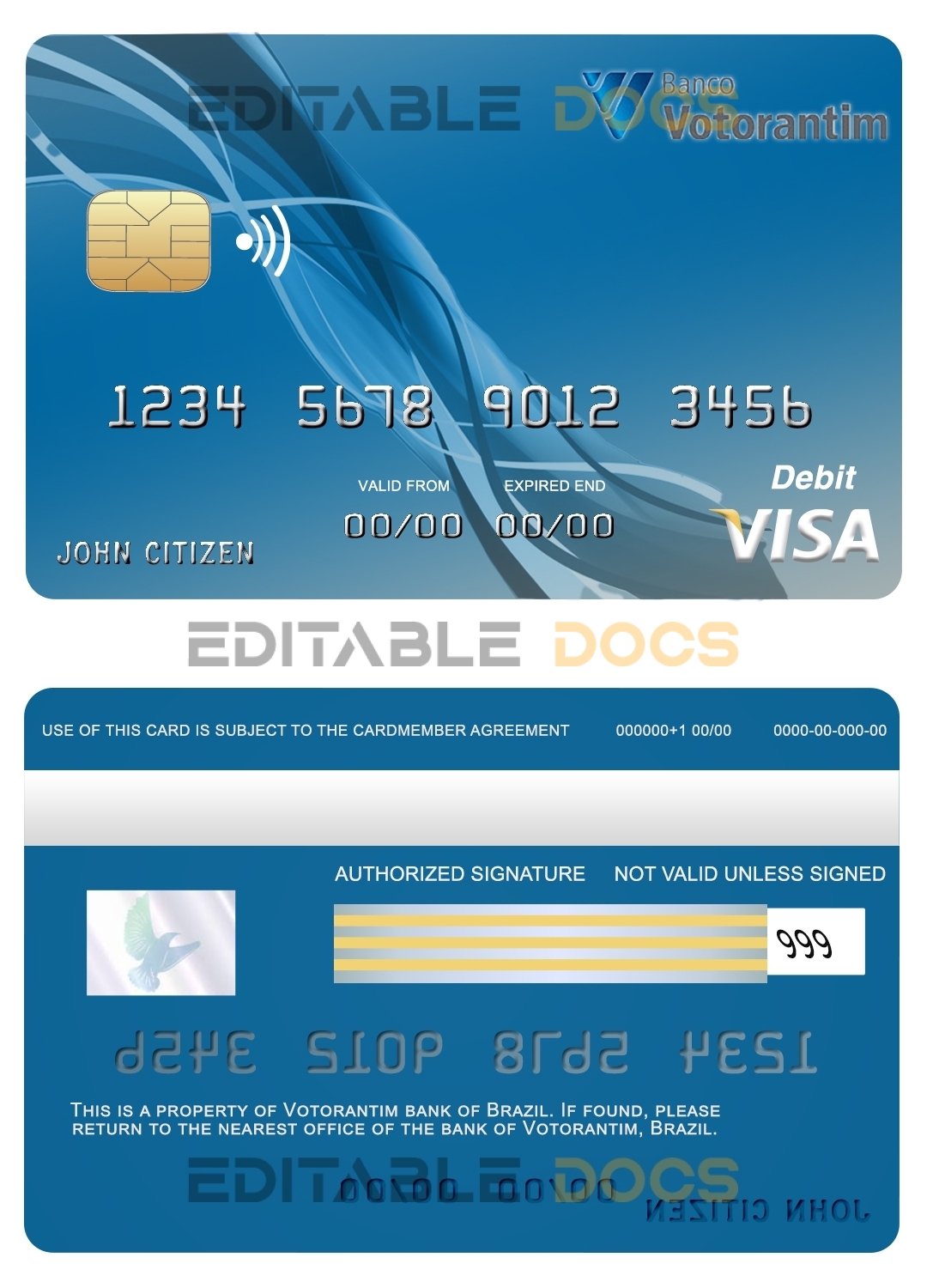 Editable Brazil Votorantim bank visa card Templates in PSD Format