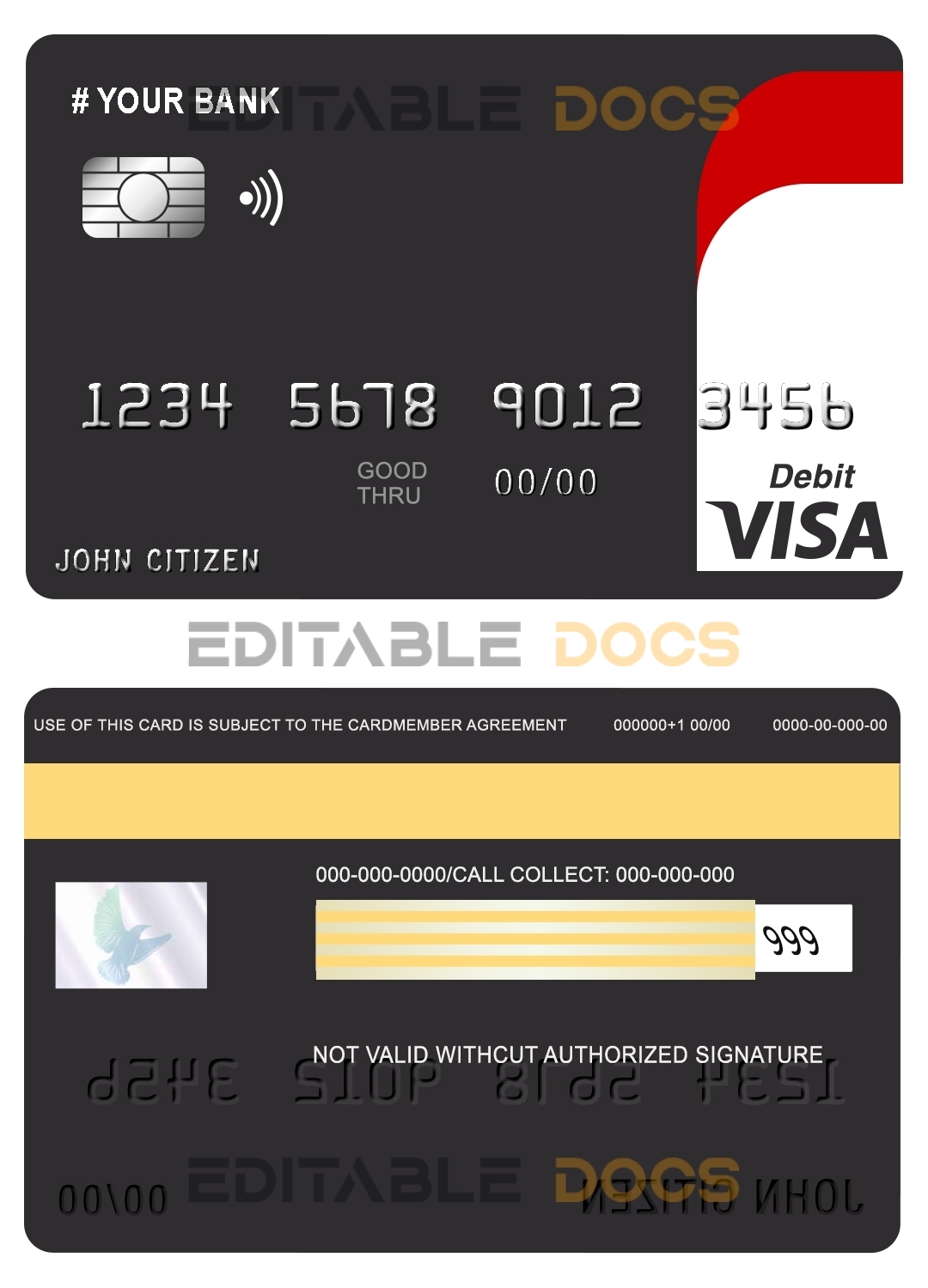 Editable blackistic universal visa card Templates in PSD Format