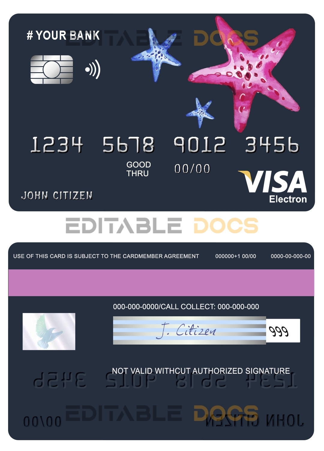 Editable tour star universal visa electron card Templates