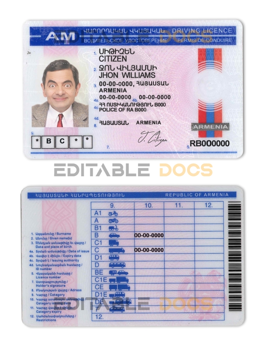 Fake Armenia Driver License Template