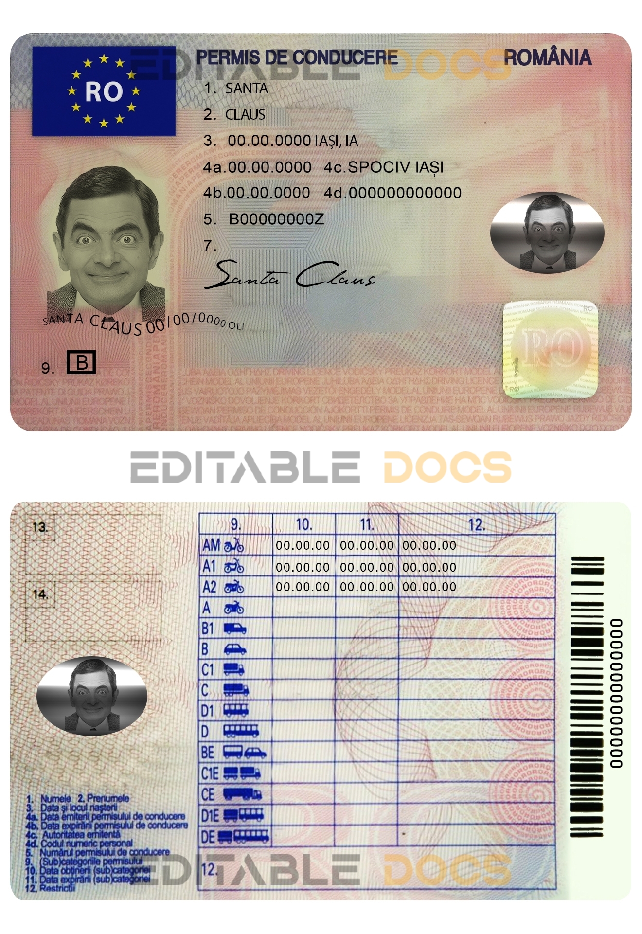 Fake Romania Driver License Template