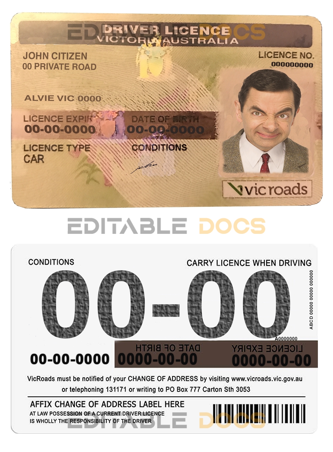 Fake australia victoria state Driver License Template