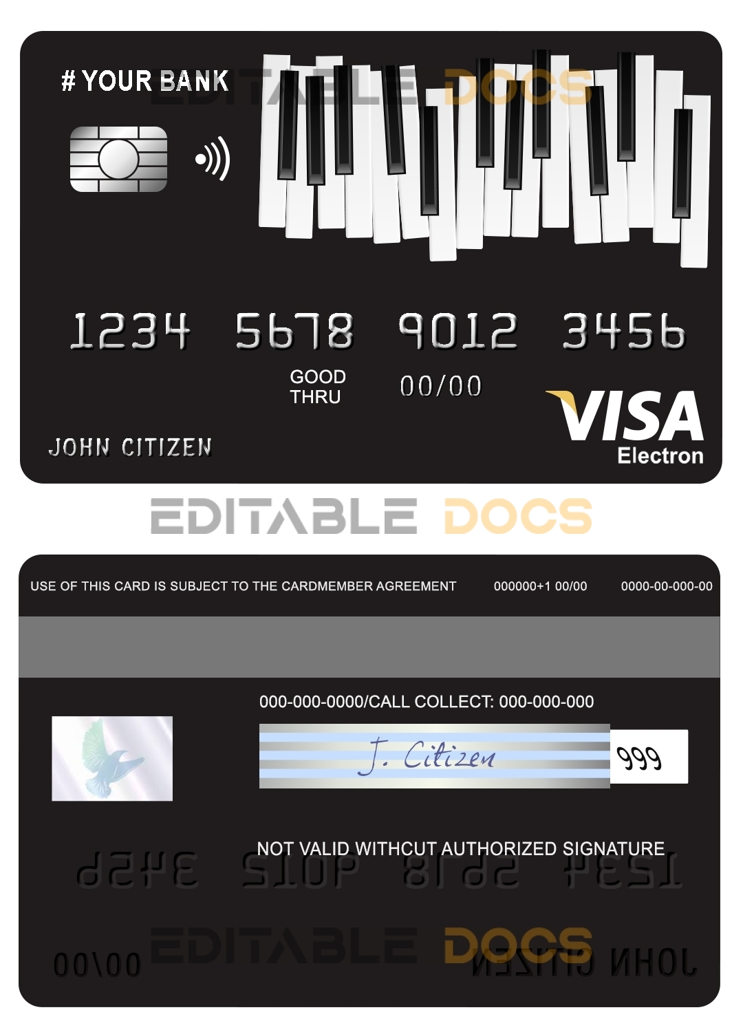 Fillable bay piano universal visa electron card Templates | Layer-Based PSD