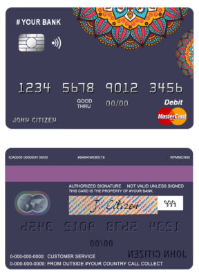 Fillable mandala jasmine universal multipurpose bank mastercard debit credit card Templates | Layer-Based PSD