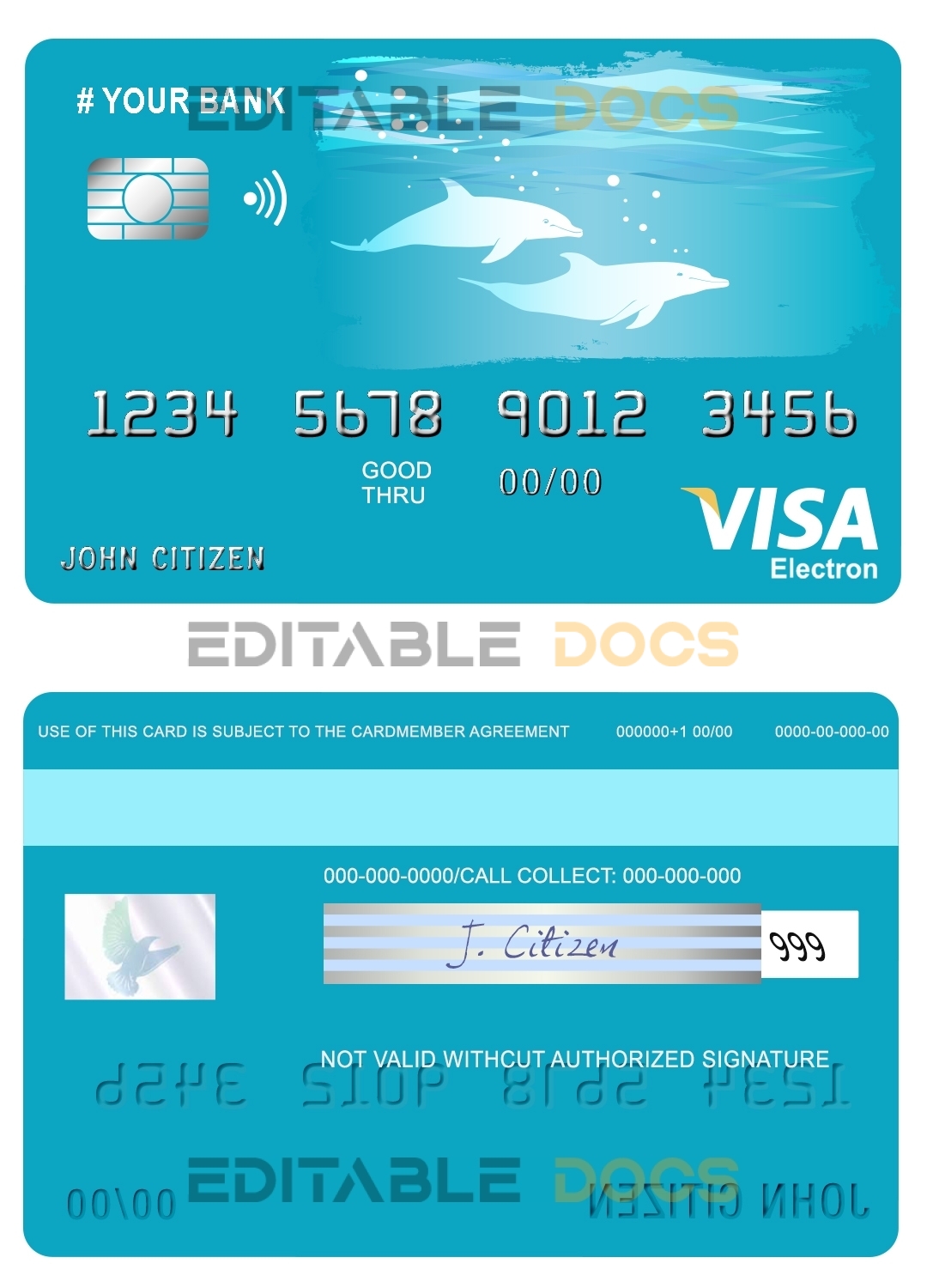 Fillable wander dolphins universal visa electron card Templates