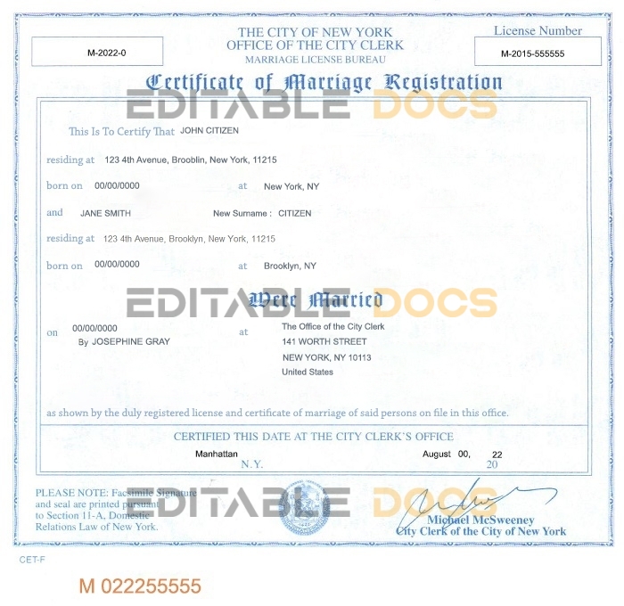 New York Marriage Certificate | Editable PSD Templates